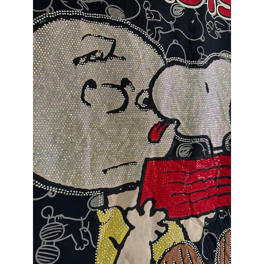Peanuts Charley Brown Snoopy t-shirt rhinestone stone top size S/M oversized - Picture 2 of 5